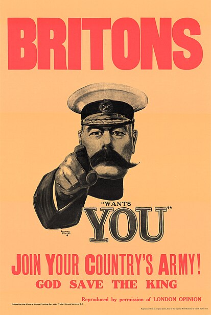 A famous recruitment poster featuring Lord Kitchener, the Secretary of State for War.