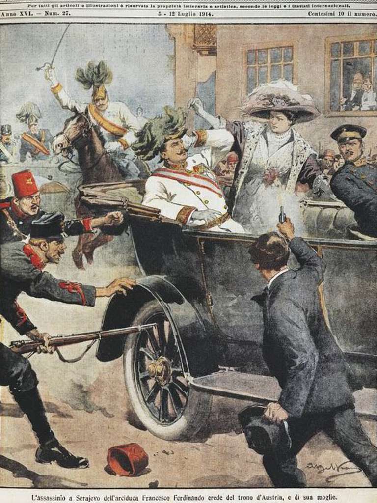 The assassination of the Archduke Franz Ferdinand and his wife Sophie.