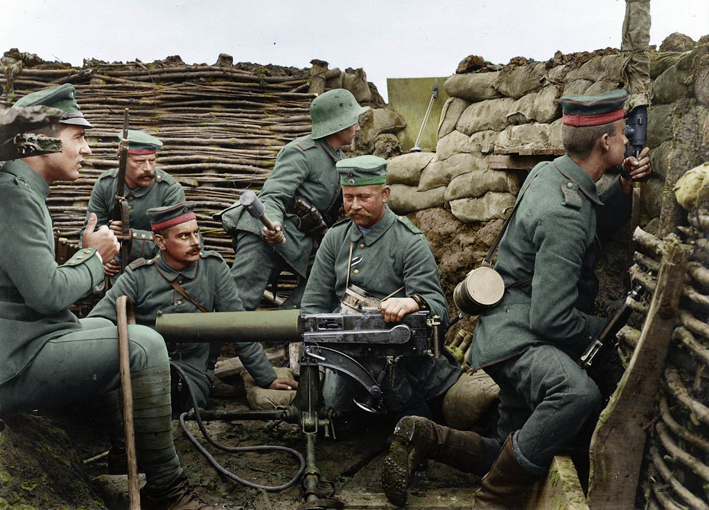 German soldiers in a trench (later colourised). 