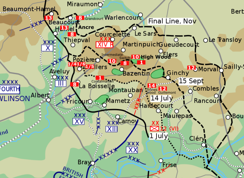 A map of a section of the line during the Battle of the Somme.