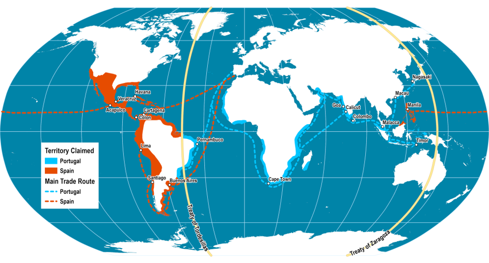 Spanish and Portugese Trade Routes and Settlements before Elizabeth's reign.