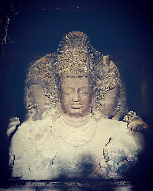Three-headed Sadashiva Trimurti rock carving
